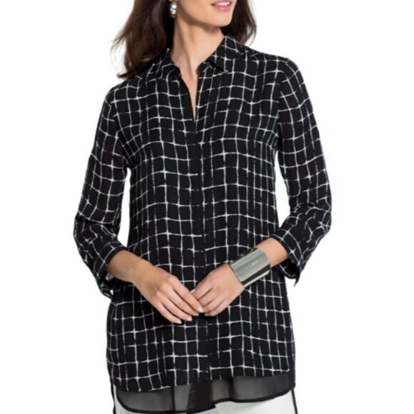 Chico's Black Label Grid Pattern Tunic Top Sz 0 (S/4) #2E - Picture 2 of 14